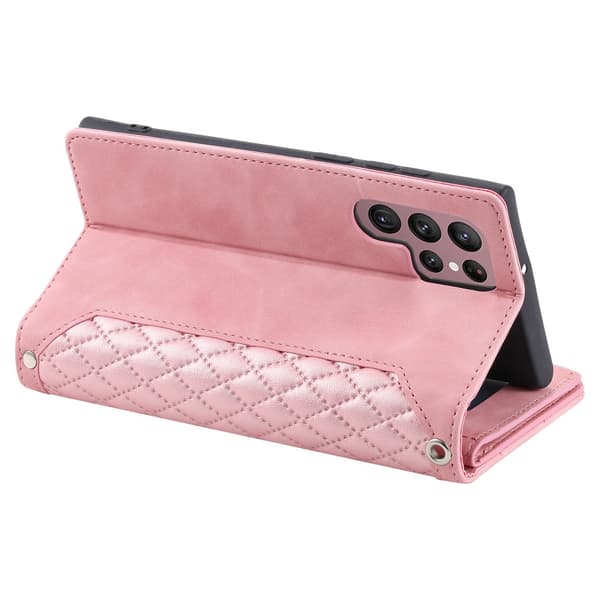 Samsung Galaxy S23 Ultra Plånboksväska Vadderad Rosa