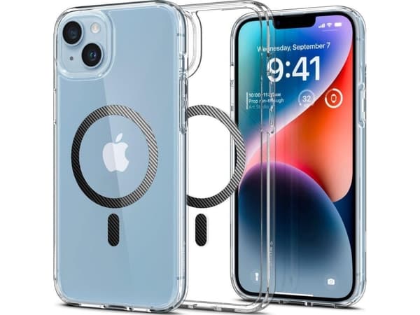 Spigen ACS04904, Omslag, Apple, iPhone 14 Plus, 17 cm (6.7"), Kol, Transparent
