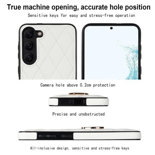 Samsung Galaxy S23 Etui Rhombus Grid Mønster Bagdæksring Stativ - Hvid