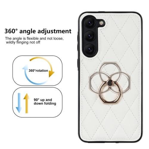 Samsung Galaxy S23 Etui Rhombus Grid Mønster Bagdæksring Stativ - Hvid