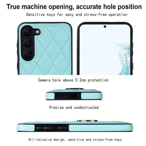 Samsung Galaxy S23 Rhombus Grid Mönster Skal FingerRing - Sky Blue