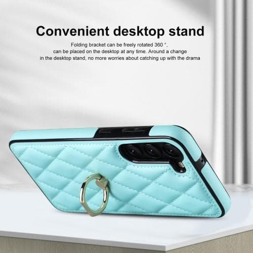 Samsung Galaxy S23 Rhombus Grid Mönster Skal FingerRing - Sky Blue