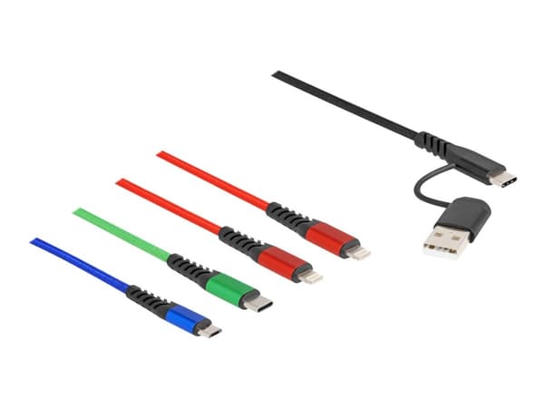 Delock 4 in 1 - Kun lade-kabel - USB, 24 pin USB-C hann til Micro-USB type B, Lightning, 24 pin USB-C hann - 1.2 m - svart, blå, rød, grønn