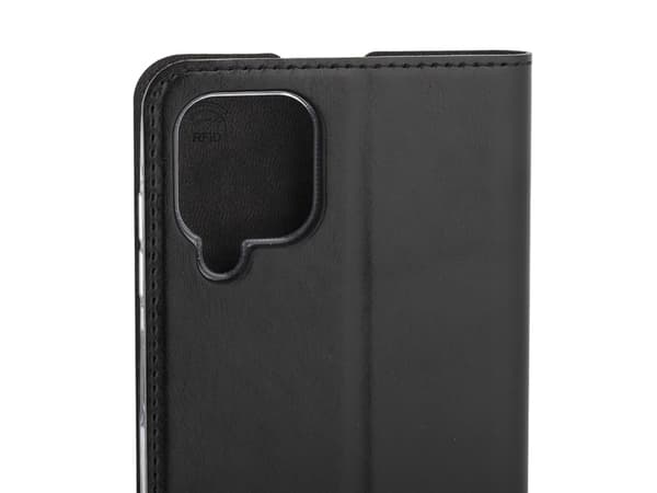 Wave BookCase -suojakotelo, Samsung Galaxy A12, musta