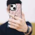 Miniatyrbild 6 av 9: iPhone 14 Rhombus Grid Mönster Skal FingerRing - Rose Gold