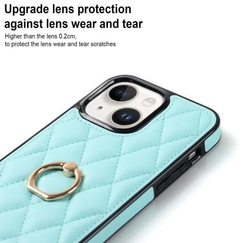 iPhone 14 Rhombus Grid Mönster Skal FingerRing - Sky Blue