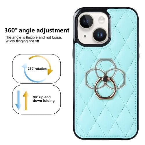 iPhone 14 Rhombus Grid Mönster Skal FingerRing - Sky Blue