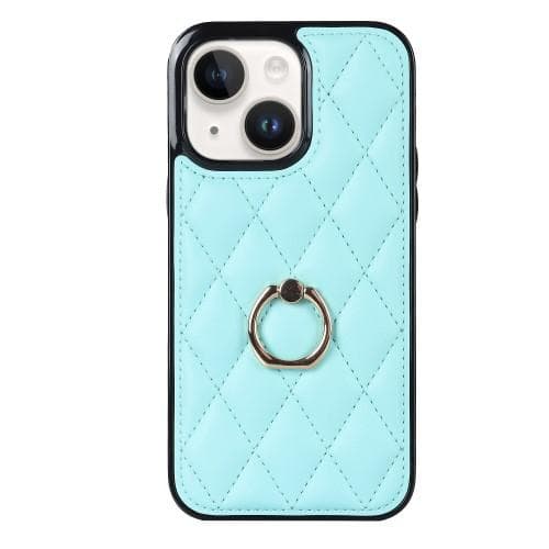 iPhone 14 Rhombus Grid Mönster Skal FingerRing - Sky Blue