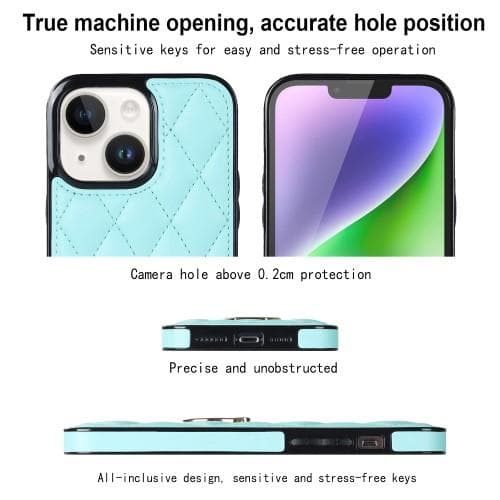 iPhone 14 Rhombus Grid Mönster Skal FingerRing - Sky Blue