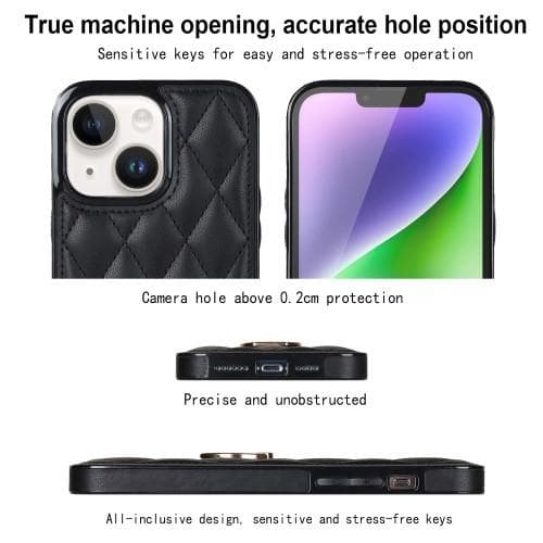 iPhone 14 Rhombus Grid Mönster Skal FingerRing - Svart