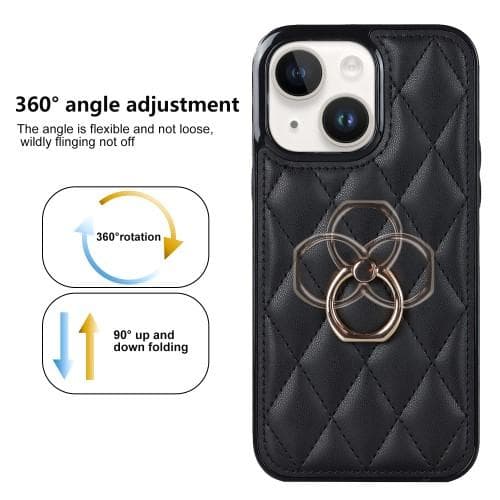 iPhone 14 Rhombus Grid Mönster Skal FingerRing - Svart