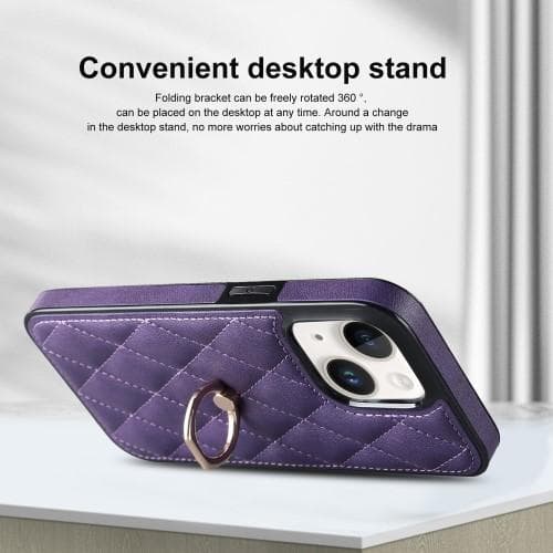 iPhone 14 -kotelo Rhombus Grid Pattern Takakannen Rengastuki - Violetti
