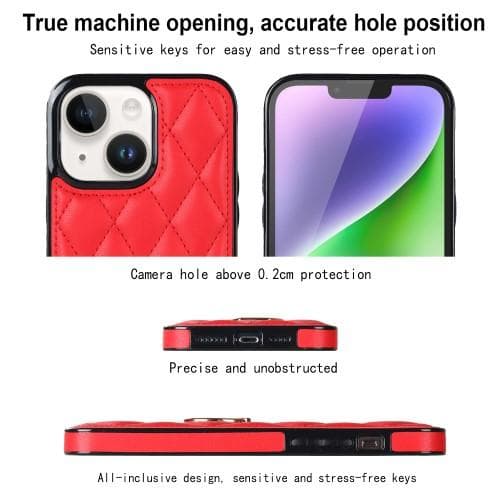 iPhone 14 Rhombus Grid Mönster Skal FingerRing - Röd