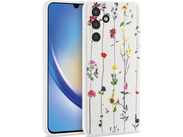 Mobil bakdeksel Tech-Protect Galaxy A34 5G, blomster, hvit