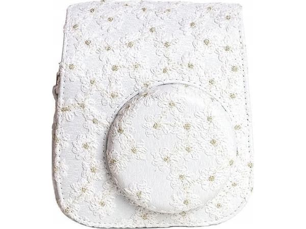 LoveInstant Fodral Case för FujiFilm Fuji INSTAX Mini 11 / Broderi Vita blommor