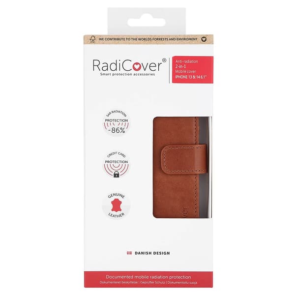 Radicover Strålingsbeskyttet Mobilcover 2i1 Brun - iPhone 13/14