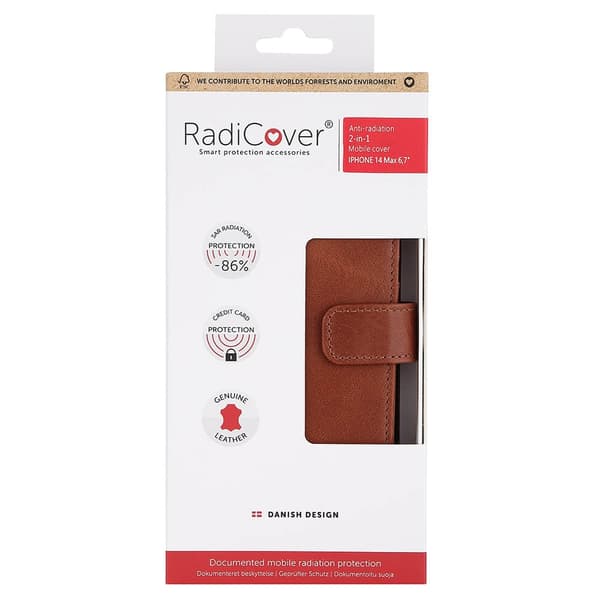 Radicover Strålingsbeskyttet mobilcover 2i1 Brun iPhone 14 Plus