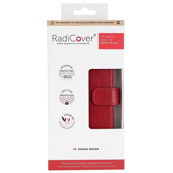 Radicover Flipcover 3 card Anti Radiation iPhone 13 / 14 6,1" Red PU RFID