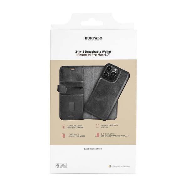 Buffalo 2in1 Wallet Leather 3 card iPhone 14 Pro Max Black