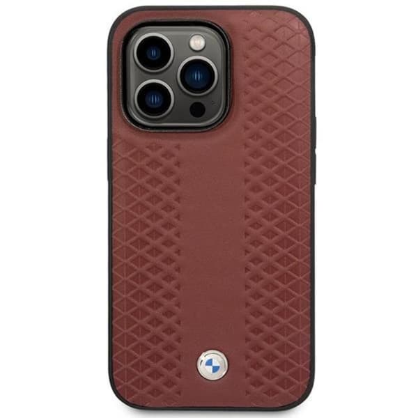 BMW iPhone 14 Pro Magsafe Läder Mobilskal Diamond - Burgundy