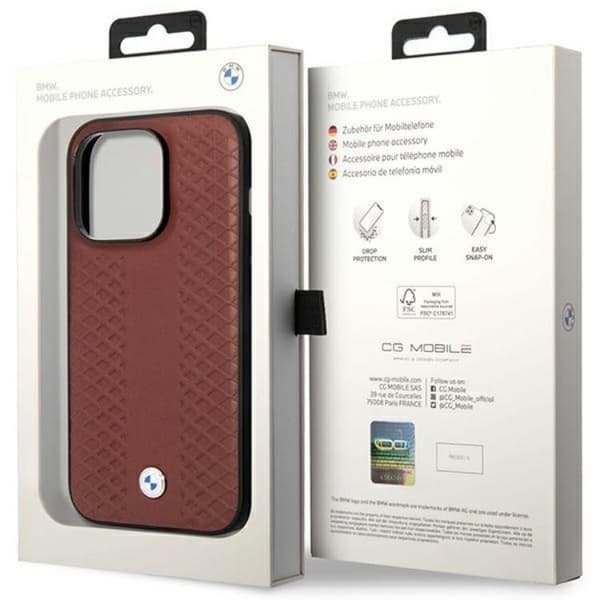 BMW iPhone 14 Pro Magsafe Läder Mobilskal Diamond - Burgundy
