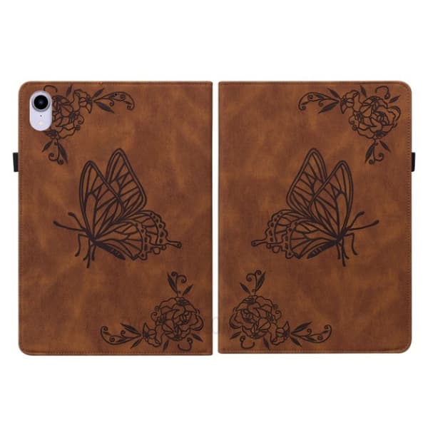 iPad mini 6 (2021) Fodral Imprinted Butterfly Flower - Brun