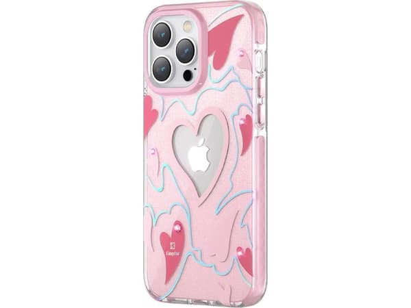 Kingxbar Sydän Star Series Kotelo iPhone 14 Pro Max , vaaleanpunainen kotelo sydämellä