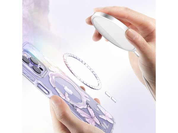 Kingxbar Kingxbar Butterfly Series Magnetic Deksel iPhone 14 Plus MagSafe Deksel med Sommerfugler Rosa