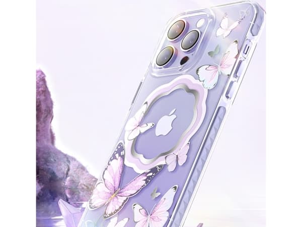 Kingxbar Kingxbar Butterfly Series Magnetic Deksel iPhone 14 Plus MagSafe Deksel med Sommerfugler Rosa