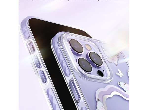 Kingxbar Kingxbar Butterfly Series Magnetic Deksel iPhone 14 Plus MagSafe Deksel med Sommerfugler Rosa
