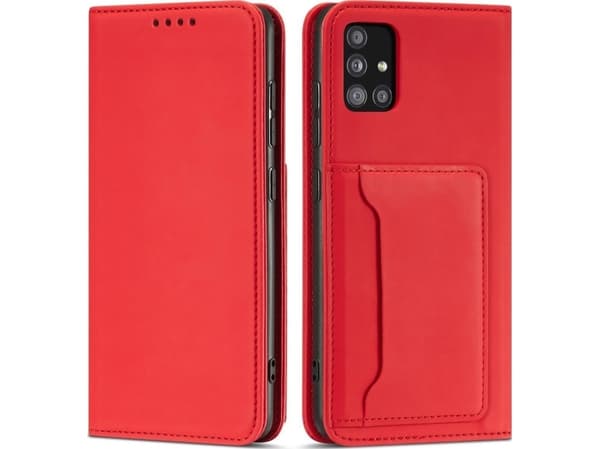 Hurtel Magnet Card Case Samsung Galaxy A12 5G kortti lompakko tapauksessa kortin haltija punainen