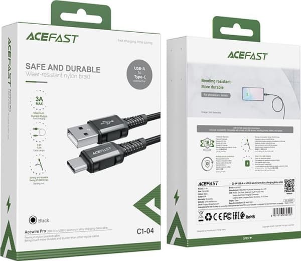 Acefast USB-A - USB-C USB-kabel 1,2 m Svart (6974316280545)