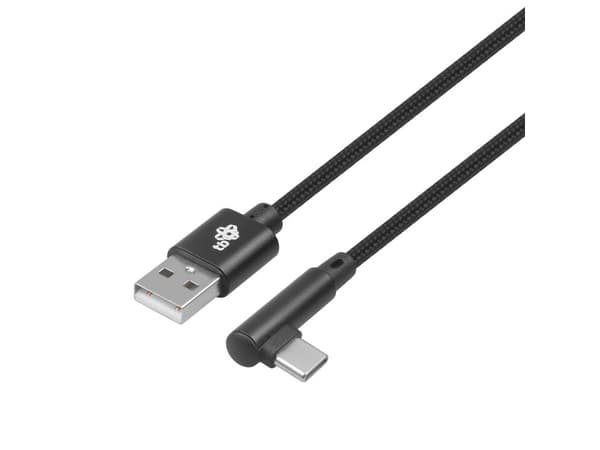 USB-USB C-kabel 1,5m vinklet, svart streng