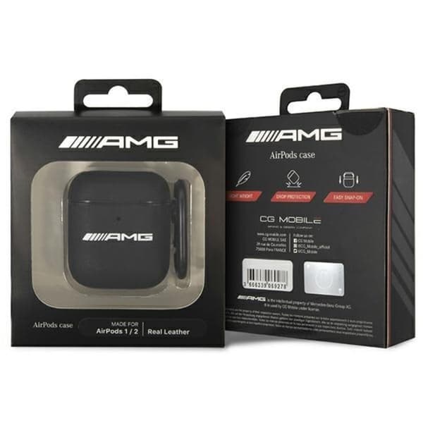 AMG AirPods Skal Läder Big Logo - Svart