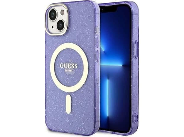 Guess-deksel til iPhone 14 6.1" GUHMP14SHCMCGU Lilla hardt deksel Magsafe IML Glitter Gold