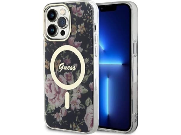 Guess GUHMP14XHCFWSK iPhone 14 Pro Max 6,7" svart/svart hardt deksel Flower MagSafe