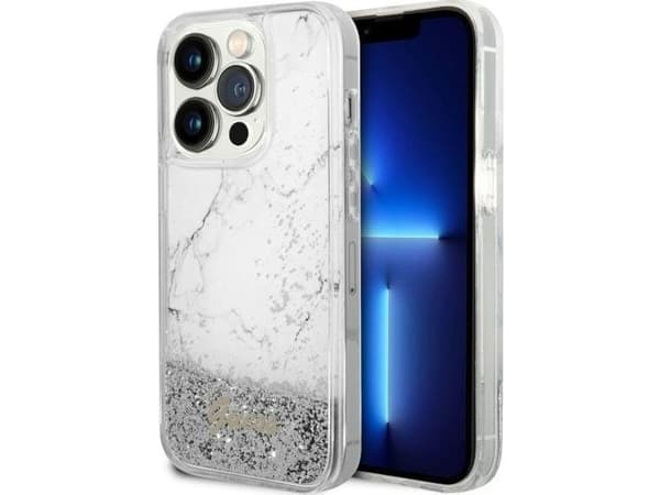 Guess GUHCP14LLCSGSGH iPhone 14 Pro 6,1 tommer Hvit / Hvit hardt deksel flytende glittermarmor