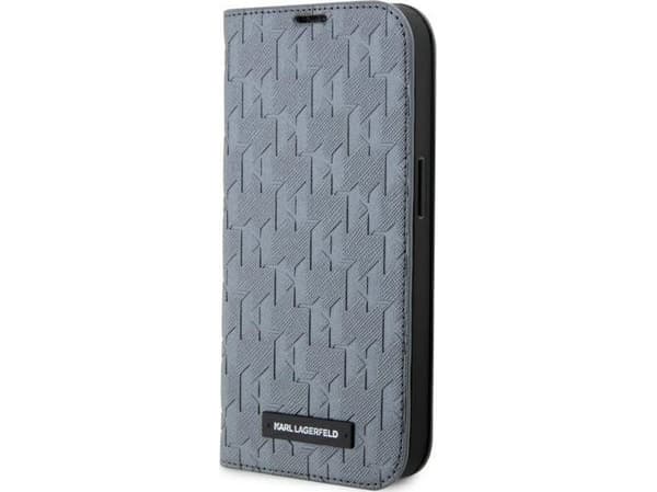 Kotelo Karl Lagerfeld KLBKP14XSAKLHPG iPhone 14 Pro Max 6.7" kirjahylly hopea / hopea Saffiano monogrammi Saffiano
