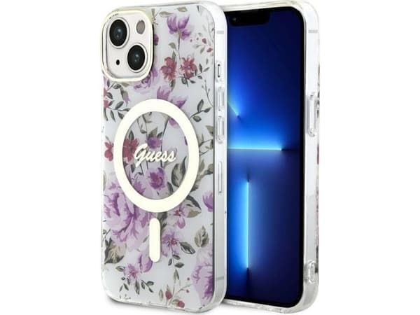 Guess GUHMP14MHCFWST iPhone 14 Plus / 15 Plus 6.7" transparent hardcase Flower MagSafe