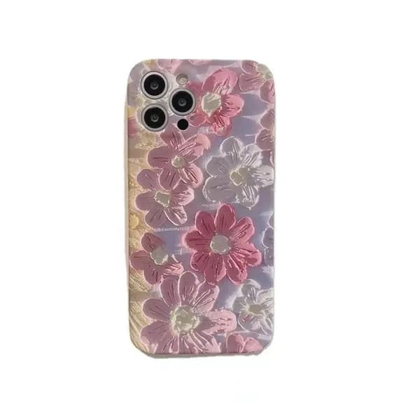 iPhone 14 Pro mobilcover Retro blomstermaling i pink - stilfuldt design for elegant beskyttelse