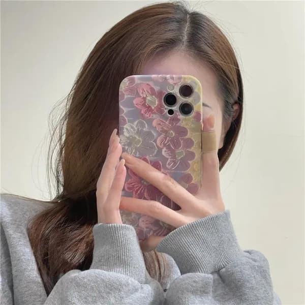 iPhone 14 Plus Mobile Case Retro Flower Painting in Pink - Stylish Design for Elegant Protection