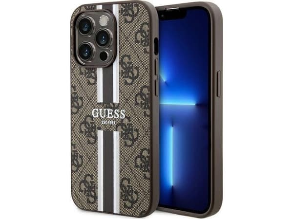 Apple iPhone 14 Pro Max Guess dėklas 4G Printed Stripe MagSafe (GUHMP14XP4RPSW) rudos spalvos