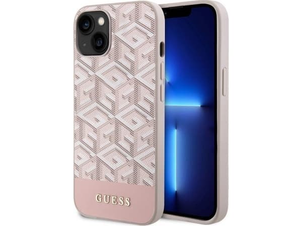 Guess GUHMP14SHGCFSEP iPhone 14 / 15 /13 6.1" pink hard case GCube Stripes MagSafe