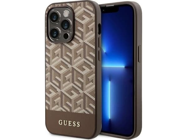 Originalt frontpaneldeksel GUESS GUHMP14XHGCFSEW for iPhone 14 PRO MAX (Magsafe GCUBE Stripes / Brun)