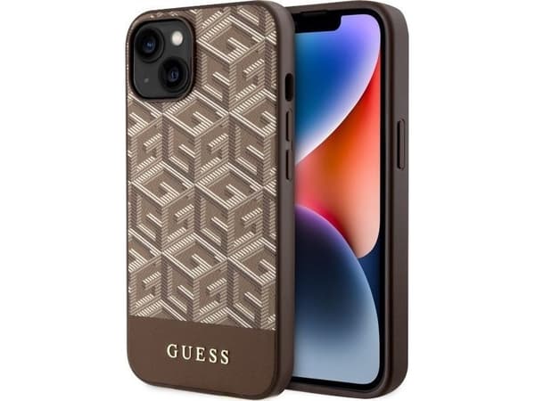 Guess GUHMP14MHGCFSEW iPhone 14 Plus/ 15 Plus 6.7" brown hard case GCube Stripes MagSafe