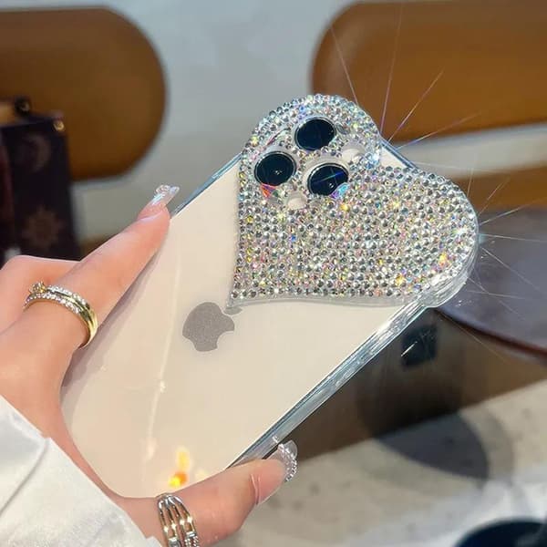 Ylellinen matkapuhelinkotelo iPhone 14 Pro Max Bling Bling Crystal Diamond Heart läpinäkyvä
