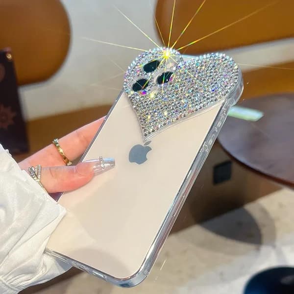 Ylellinen matkapuhelinkotelo iPhone 14 Pro Max Bling Bling Crystal Diamond Heart läpinäkyvä