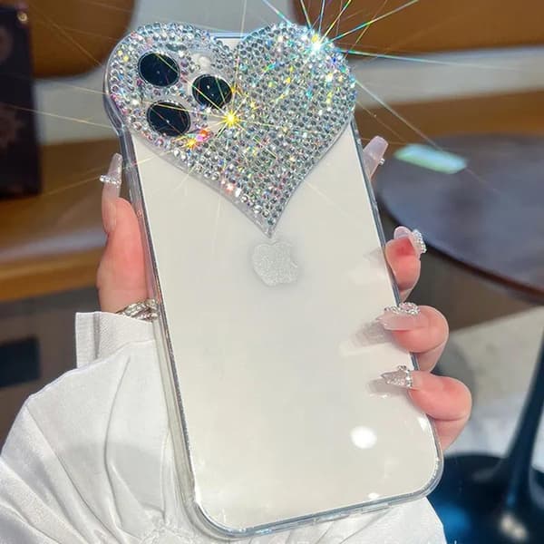 Ylellinen matkapuhelinkotelo iPhone 14 Pro Max Bling Bling Crystal Diamond Heart läpinäkyvä