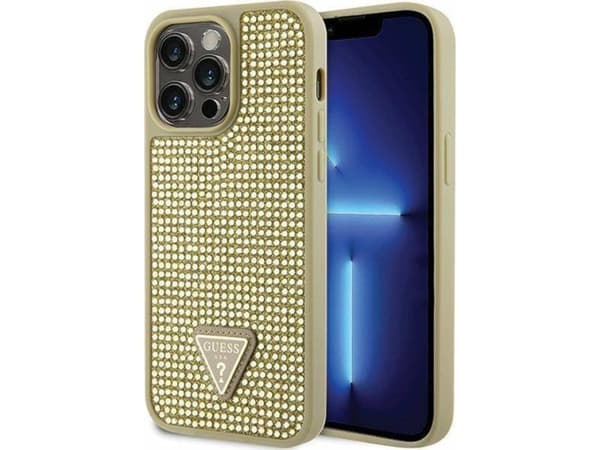 Guess puhelimen tapauksessa iPhone 14 Pro Max 6,7 GUHCP14XHDGTPD kulta tapauksessa Rhinestone Triangle