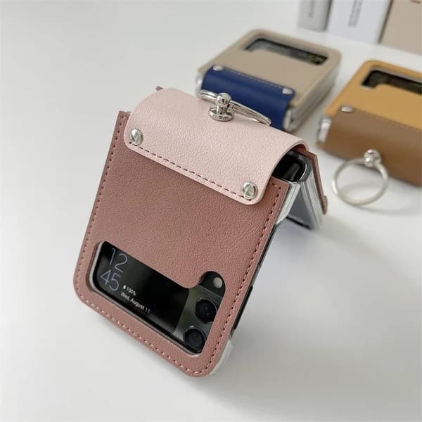 Luksus vintage vegansk læderbagcover til Galaxy Z-Flip 4 Stilfuldt og holdbart Lyserød One-size